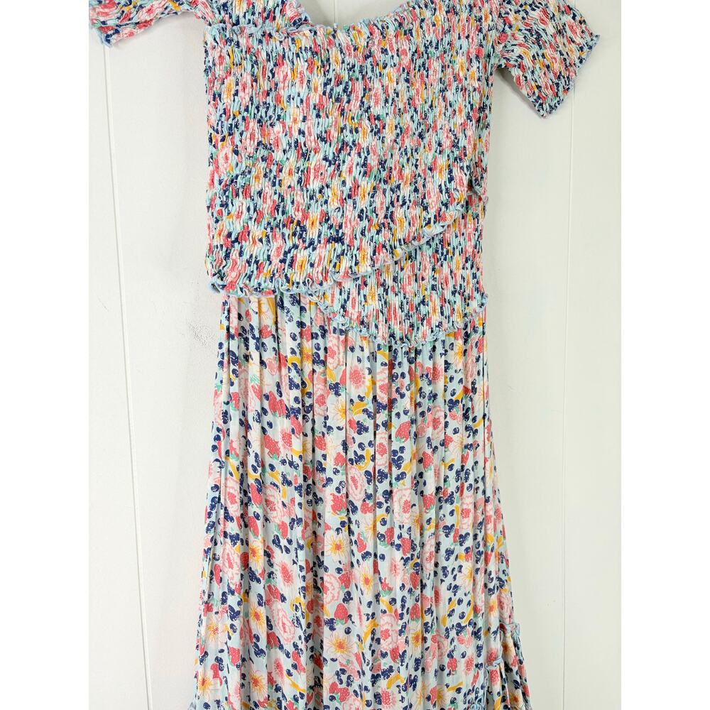 NWT Poupette St Barth Soledad Smocked Off Shoulder Maxi Dress XS Blue Spring - Picture 3 of 7